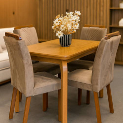 Mesa de Jantar Londrina 120x80cm Tampo Laminado com 4 cadeiras Amsterdã -  Veludo Capuccino Mesa de Jantar Londrina 120x80cm Tampo Laminado com 4 cadeiras Amsterdã -  Veludo Capuccino