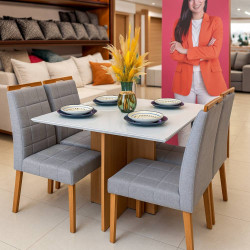 Mesa de Jantar Helo 90x90 c/ 4 Cadeira Julia - Linho Cinza - Freijo/Off White Mesa de Jantar Helo 90x90 c/ 4 Cadeira Julia - Linho Cinza - Freijo/Off White