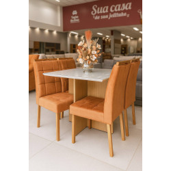 Mesa de Jantar Helo 90x90 c/ 4 Cadeira Julia - Veludo Terracota - Freijo/Off White