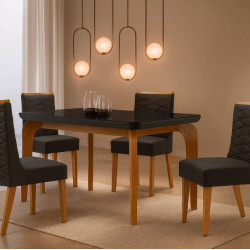 Mesa de Jantar Londrina 120 cm Canto Copo c/ 4 cadeiras Dafne Preto – Vidro Preto / Imbuia Mesa de Jantar Londrina 120 cm Canto Copo c/ 4 cadeiras Dafne Preto – Vidro Preto / Imbuia