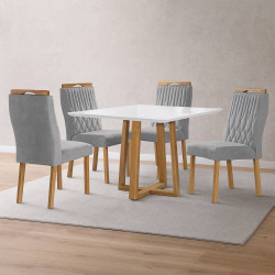 Mesa de Jantar Pedro 90x90 c/ 4 Cadeiras Genova Prata - Mel / Off White Mesa de Jantar Pedro 90x90 c/ 4 Cadeiras Genova Prata - Mel / Off White