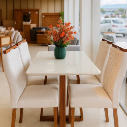 Mesa de Jantar Pedro 90x90 c/ 4 Cadeiras Genova Bege - Mel / Off White Mesa de Jantar Pedro 90x90 c/ 4 Cadeiras Genova Bege - Mel / Off White