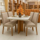 Mesa Berlim  90x90 com Tampo Off White Canto Copo com 4 cadeiras Nevada - Linho Bege
