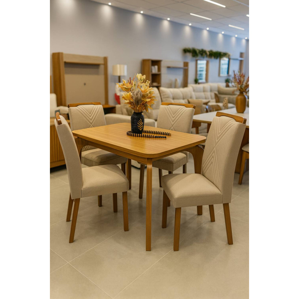 Mesa de Jantar Londrina 120x80cm Tampo Laminado com 4 cadeiras Amsterdã - Linho Bege Mesa de Jantar Londrina 120x80cm Tampo Laminado com 4 cadeiras Amsterdã - Linho Bege
