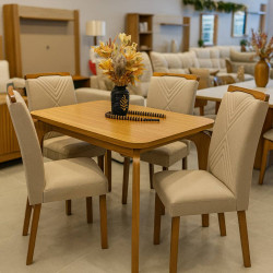 Mesa de Jantar Londrina 120x80cm Tampo Laminado com 4 cadeiras Amsterdã - Linho Bege Mesa de Jantar Londrina 120x80cm Tampo Laminado com 4 cadeiras Amsterdã - Linho Bege