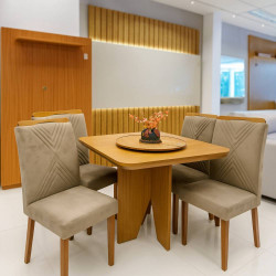Mesa de Jantar Nevada 90x90cm Tampo Laminado com 4 cadeiras Amsterdã -  Veludo Capuccino Mesa de Jantar Nevada 90x90cm Tampo Laminado com 4 cadeiras Amsterdã -  Veludo Capuccino