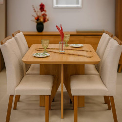 Mesa de Jantar Nevada 90x90cm Tampo Laminado com 4 cadeiras  Amsterdã - Linho Bege Mesa de Jantar Nevada 90x90cm Tampo Laminado com 4 cadeiras  Amsterdã - Linho Bege