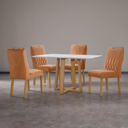 Mesa de Jantar Pedro 120x80 c/ 4 Cadeiras Genova Terracota - Mel / Off White Mesa de Jantar Pedro 120x80 c/ 4 Cadeiras Genova Terracota - Mel / Off White