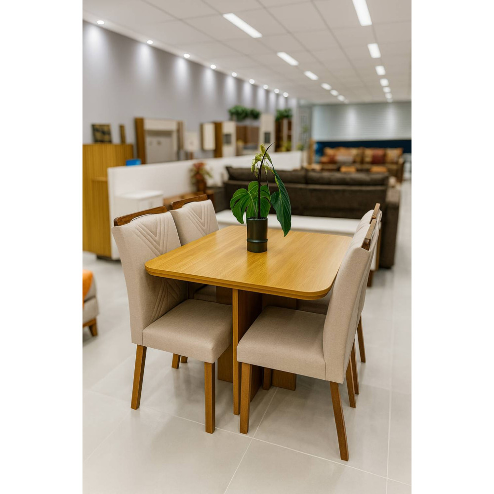 Mesa Berlim 90x90 Tampo Laminado com 4 cadeiras Amsterdã - linho bege 