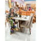 Mesa Berlim  90x90 com Tampo Off White Canto Copo com 4 cadeiras Nevada - Linho Bege