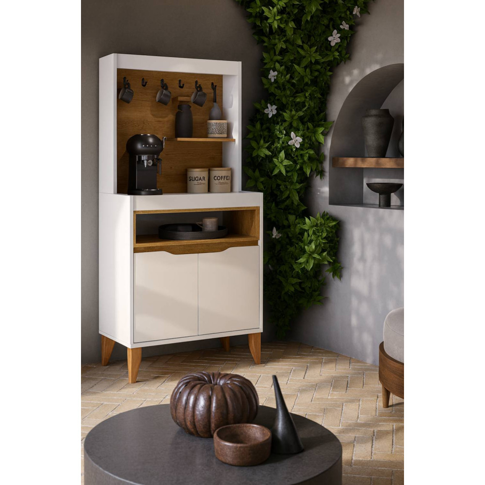 Aparador Buffet Cantinho Do Café Flow 2 Portas - Off White/Freijó 