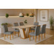 Mesa de Jantar Qatar 160x80 c/ 6 Cadeiras Dubai Veludo Cinza - Cinamomo / Off White