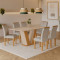 Mesa de Jantar Qatar 160x80 c/ 6 Cadeiras Dubai Linho Cinza - Cinamomo / Off White