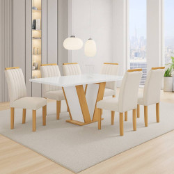 Mesa de Jantar Qatar 160x80 c/ 6 Cadeiras Dubai Bege - Cinamomo / Off White Mesa de Jantar Qatar 160x80 c/ 6 Cadeiras Dubai Bege - Cinamomo / Off White