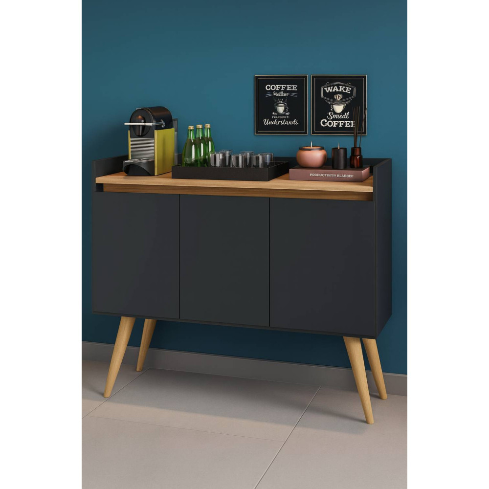 Aparador Buffet Gold 3 portas - Preto/Mel