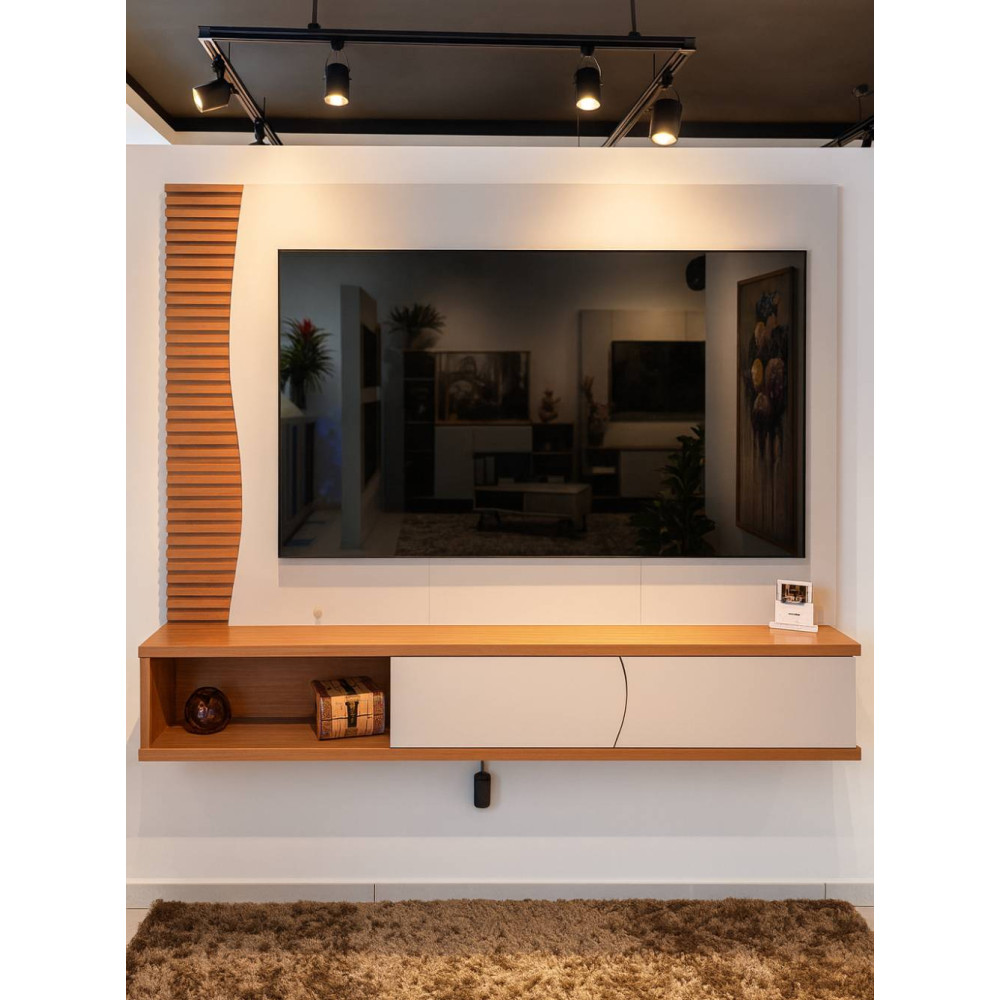Home Suspenso Egeu para Tvs até 65" - Off White Matte / Freijó