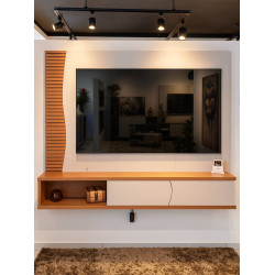 Home Suspenso Egeu para Tvs até 65" - Off White Matte / Freijó Home Suspenso Egeu para Tvs até 65" - Off White Matte / Freijó