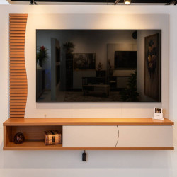 Home Suspenso Egeu para Tvs até 65" - Off White Matte / Freijó Home Suspenso Egeu para Tvs até 65" - Off White Matte / Freijó