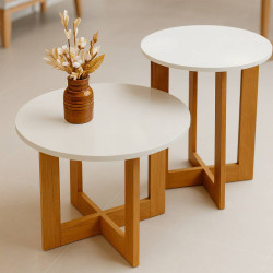 Mesa de Centro JB 8001 e Mesa Lateral JB 8002  - Off White /Nature Mesa de Centro JB 8001 e Mesa Lateral JB 8002  - Off White /Nature