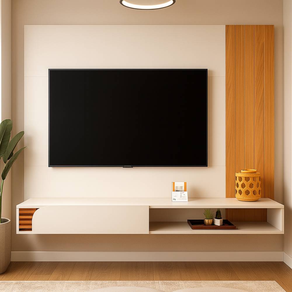 Home Suspenso Jurere 1.36 para Tvs até 55" 1 Porta  - Off White Matte / Freijó