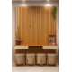Painel Ripado Lyon com Nicho Arcus 186cm 3 Gavetas c/ Led cascata e Prateleira - Naturalle / Off White