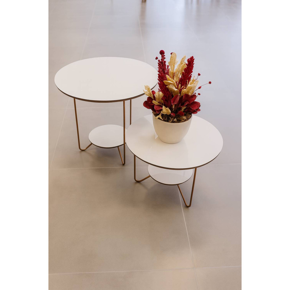 Conjunto Mesa de Centro e Lateral Liz - Off White / Freijó