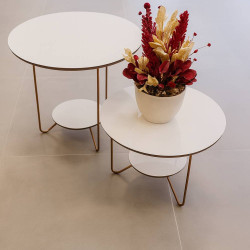 Conjunto Mesa de Centro e Lateral Liz - Off White / Freijó