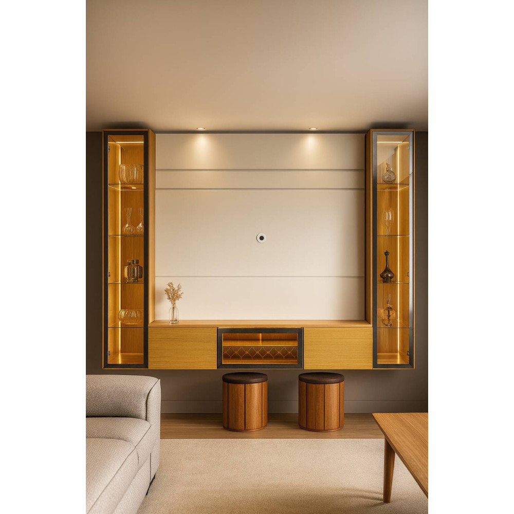 Home Luminare c/ Porta Reflecta 293cm c/ Led para Tv até 85 " - Off White/Naturale
