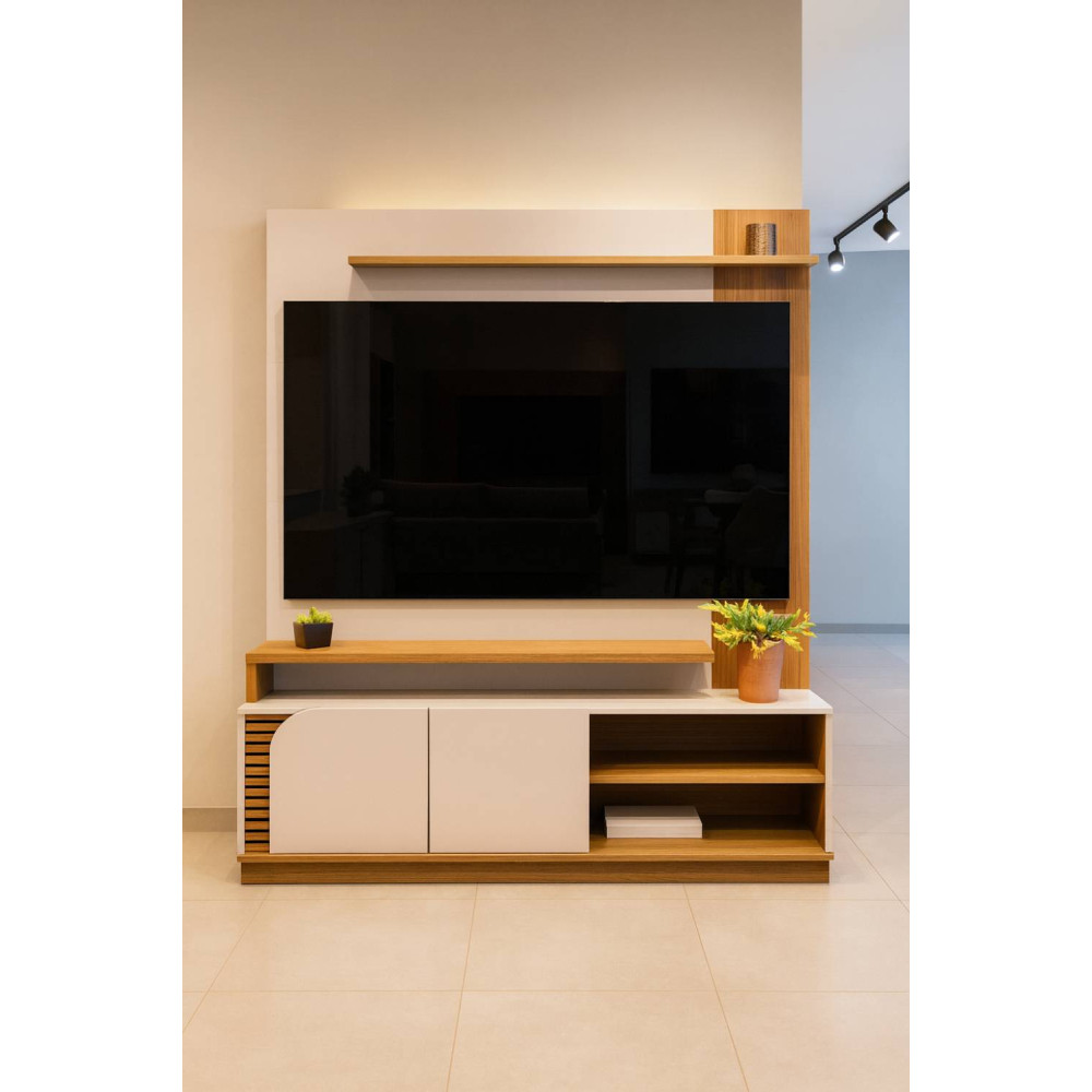 Estante Home Jurerê 1.5  para TVs de até 65" - OFF WHITE MATTE / FREIJO