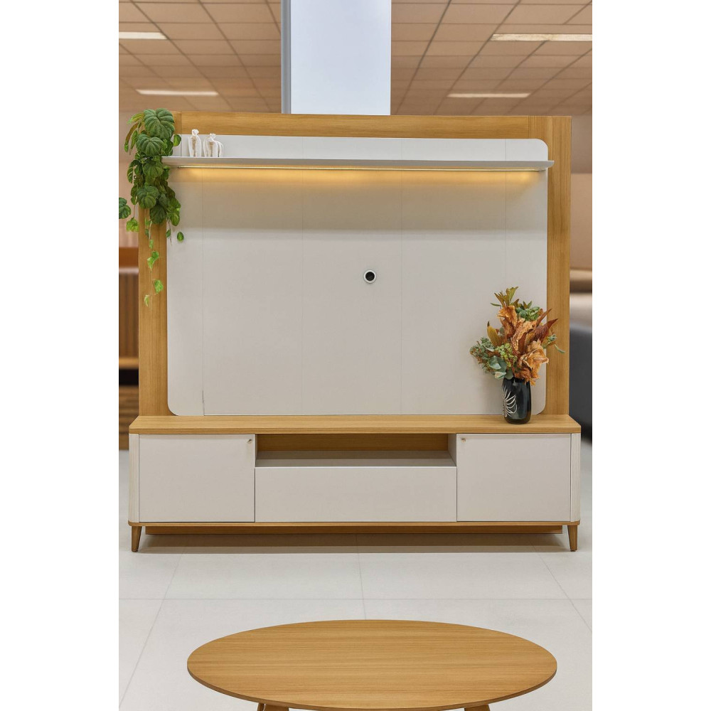 Estante Home Munique c/ Led para Tvs até 70 " -  Tauari/Off White Fosco
