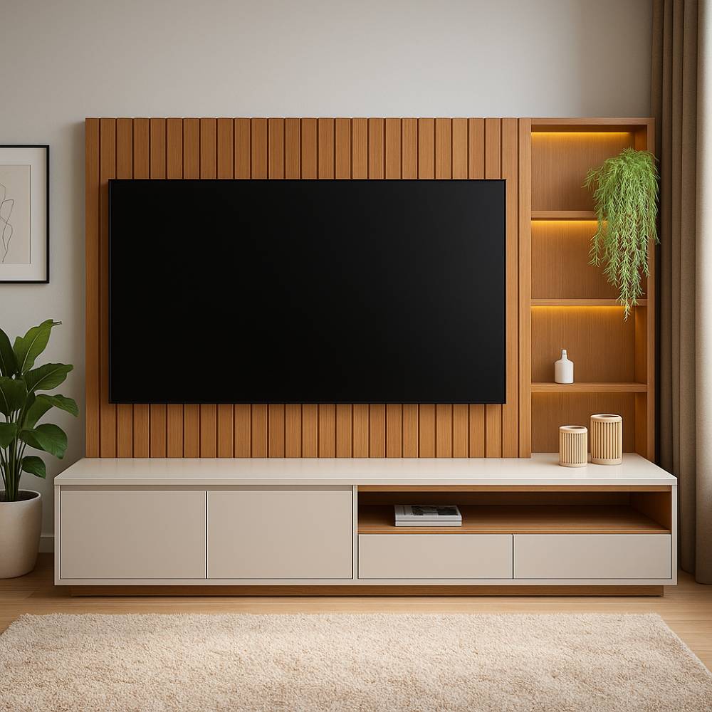 Home Theater Cancun para TVs de até 82 Polegadas - Freijó / Off White Matte