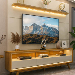 Painel Royal 2.2 c/ Led para TV até 75 " c/ Rack Requinte 212 cm para Tvs até 65" Requinte c/ Led e pés Palito - Naturale / Off White Painel Royal 2.2 c/ Led para TV até 75 " c/ Rack Requinte 212 cm para Tvs até 65" Requinte c/ Led e pés Palito - Naturale / Off White