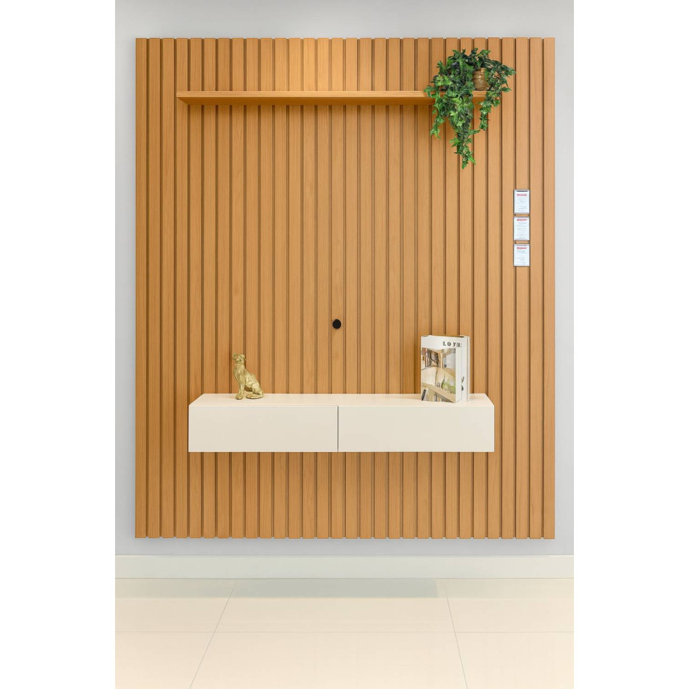 Conjunto Painel Ripado 1956 e Nicho Niágara 1361 - Freijó / Off White Matte