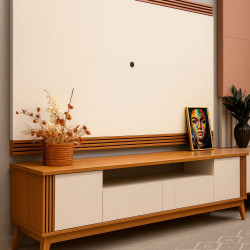 Rack Morgan com Painel Garden para TVs até 75″ - Edn Móveis - Cedro / Off White Rack Morgan com Painel Garden para TVs até 75″ - Edn Móveis - Cedro / Off White