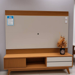 Rack Veneza com Painel Nilo para TVs até 75″ - Freijó/off White Matte  Rack Veneza com Painel Nilo para TVs até 75″ - Freijó/off White Matte