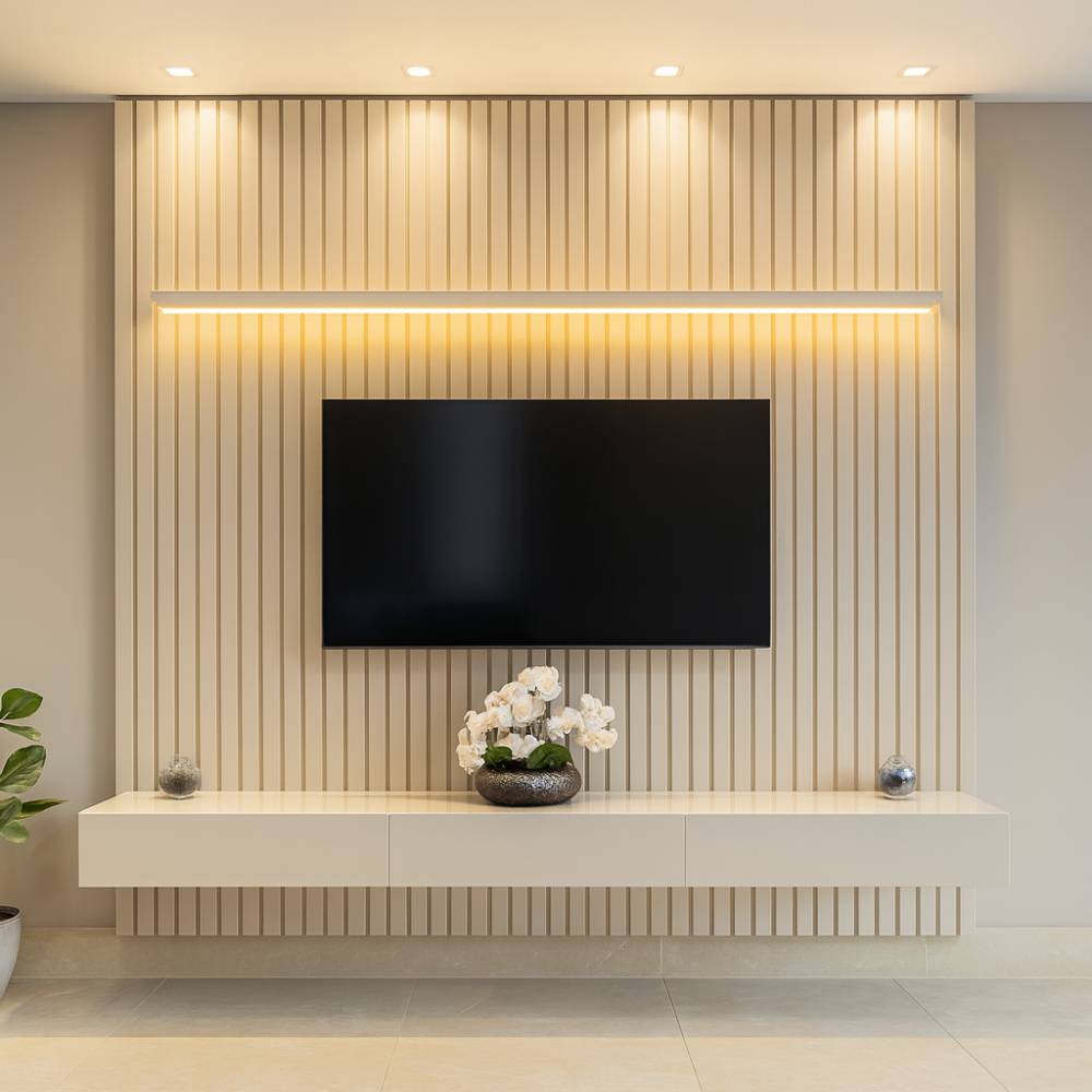 Painel Home Nobre Ripado 228.8 cm c/ Led para Tv até 85" - Off White Painel Home Nobre Ripado 228.8 cm c/ Led para Tv até 85" - Off White