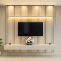 Painel Home Nobre Ripado 228.8 cm c/ Led para Tv até 85" - Off White Painel Home Nobre Ripado 228.8 cm c/ Led para Tv até 85" - Off White