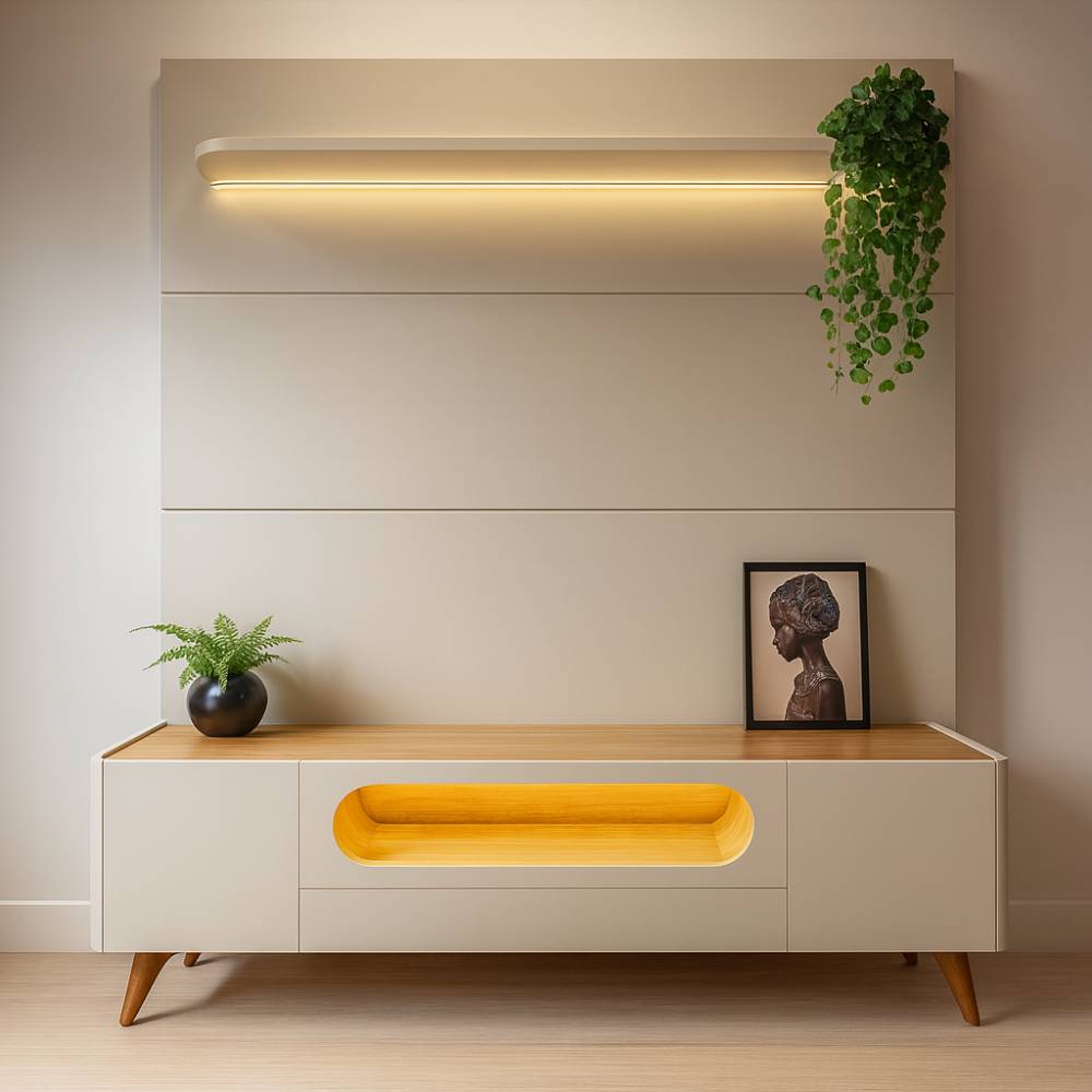 Rack Nobre Com Painel Royal 2.2 c/ Led para TV até 75 " - Off White/ Naturale 