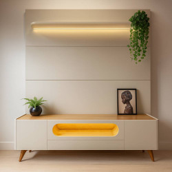 Rack Nobre Com Painel Royal 2.2 c/ Led para TV até 75 " - Off White/ Naturale  Rack Nobre Com Painel Royal 2.2 c/ Led para TV até 75 " - Off White/ Naturale