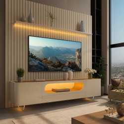 Rack Nobre com Painel Nobre 230 cm para Tvs Até 75" com Led - Off White/Naturalle Rack Nobre com Painel Nobre 230 cm para Tvs Até 75" com Led - Off White/Naturalle