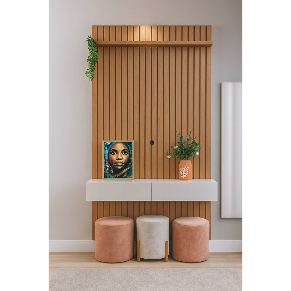 Conjunto Painel Ripado 1412 e Nicho Niágara 1361 - Freijó / Off White Matte
