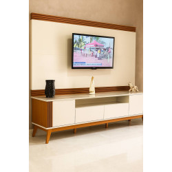 Rack Morgan com Painel Garden para TVs até 75″ - Edn Móveis -Off White/ Cedro Rack Morgan com Painel Garden para TVs até 75″ - Edn Móveis -Off White/ Cedro