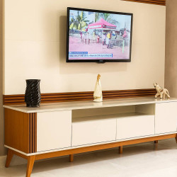 Rack Morgan com Painel Garden para TVs até 75″ - Edn Móveis -Off White/ Cedro Rack Morgan com Painel Garden para TVs até 75″ - Edn Móveis -Off White/ Cedro