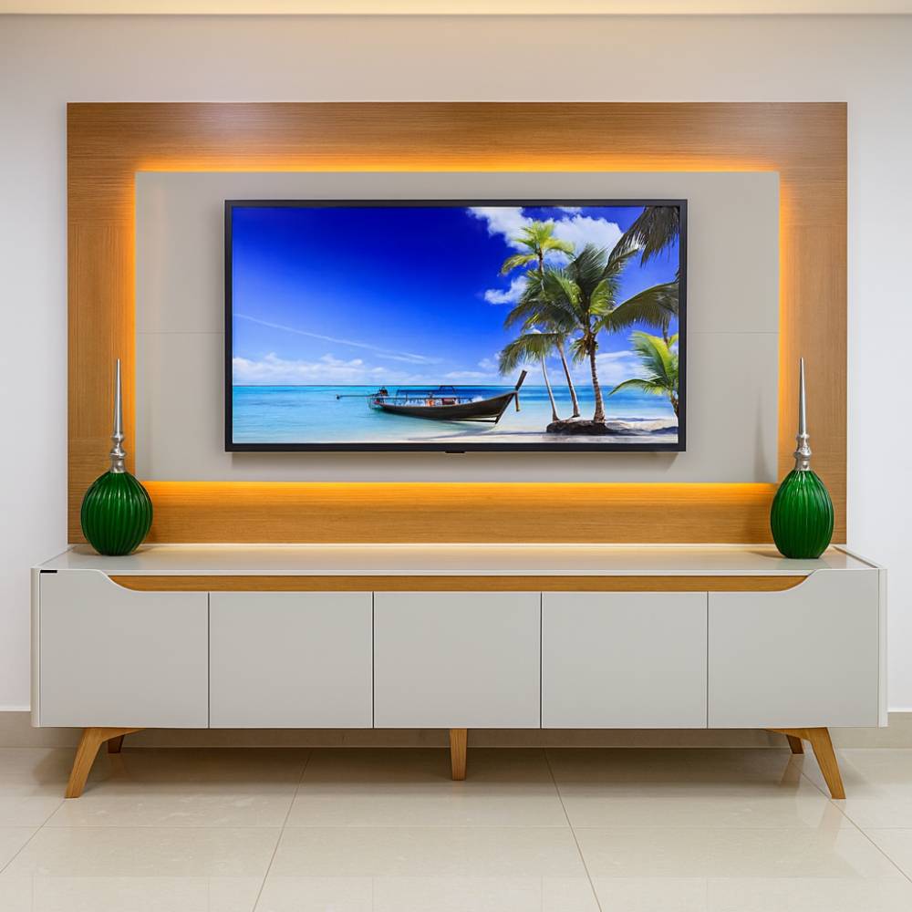 Rack com Painel Atenas para Tvs até 65" e Led - Mavaular Móveis - Naturalle / Off White