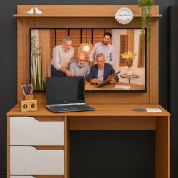 Escrivaninha Com Painel Doble para Tv até 42" - Cinamomo / Off White Escrivaninha Com Painel Doble para Tv até 42" - Cinamomo / Off White