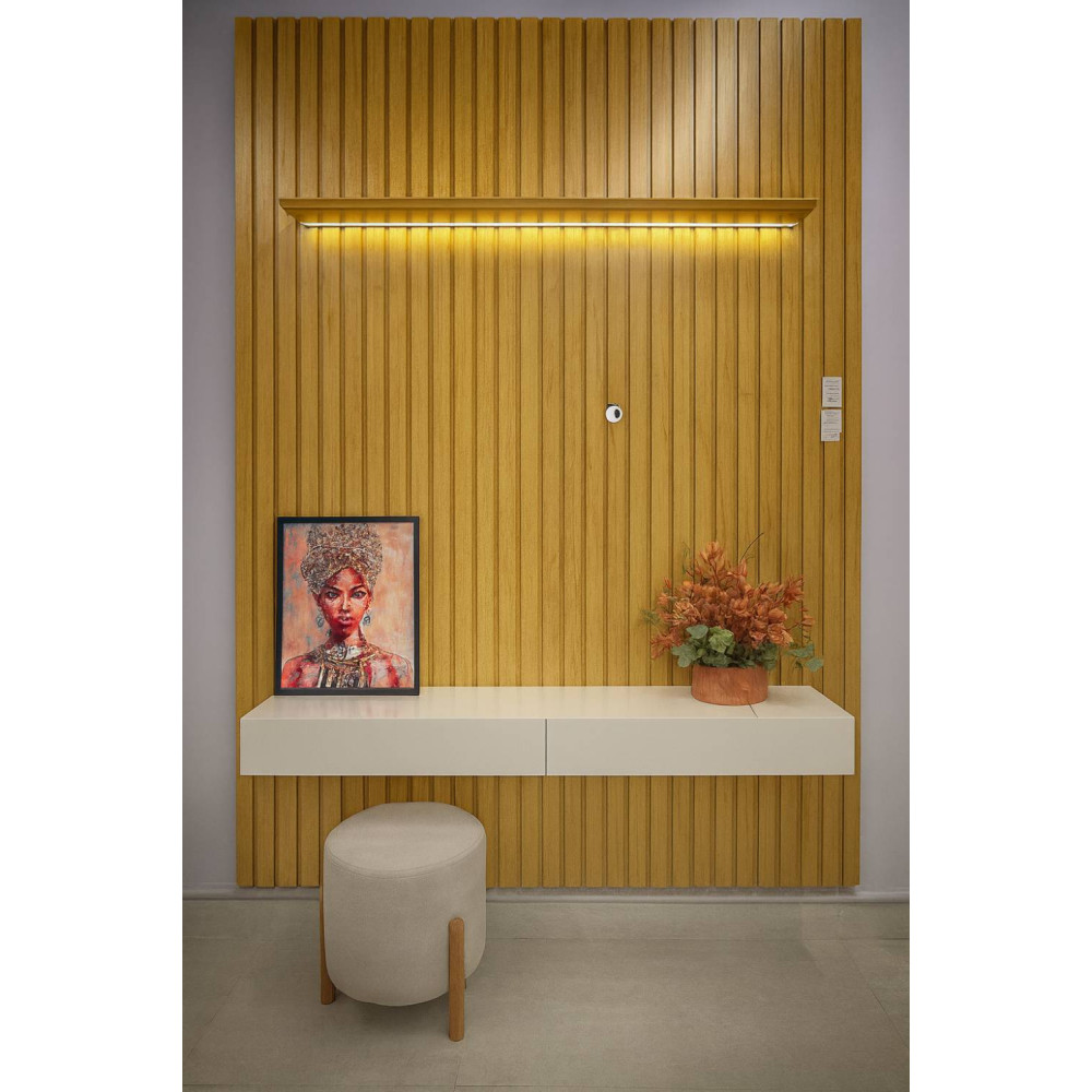Painel Home Nobre  Ripado 184 cm c/ Led para Tv 65 " - Naturale/Off White