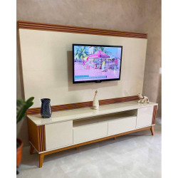 Rack Morgan com Painel Garden para TVs até 75″ - Edn Móveis -Off White/ Cedro Rack Morgan com Painel Garden para TVs até 75″ - Edn Móveis -Off White/ Cedro