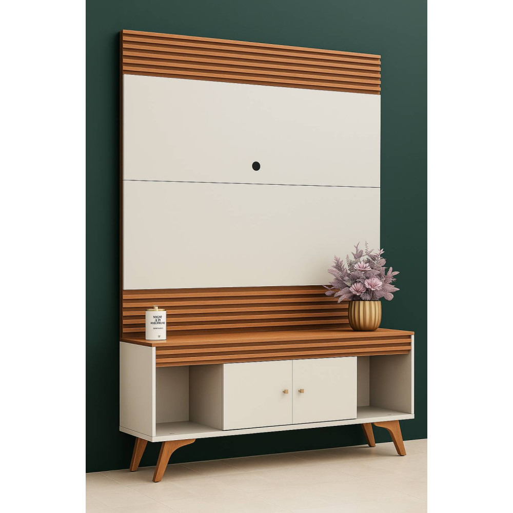 Rack Sevilha c/ Painel Sevilha para Tvs até 65" - Naturalle/ Off White
