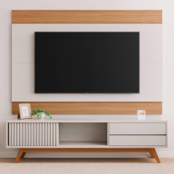 Rack Veneza com Painel Nilo para TVs até 75″ - Off White Matte/Freijó Rack Veneza com Painel Nilo para TVs até 75″ - Off White Matte/Freijó