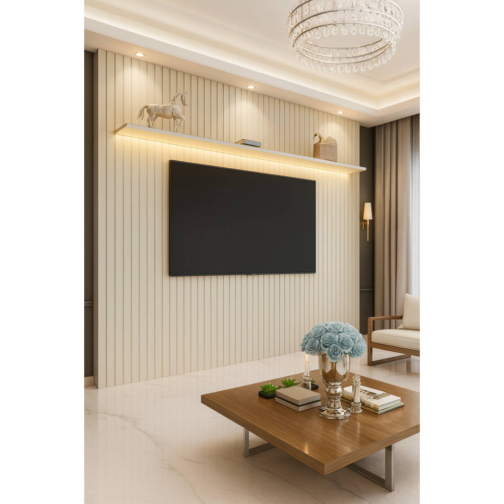 Painel Nobre Ripado 230 cm para Tvs Até 75" com Led - Off White